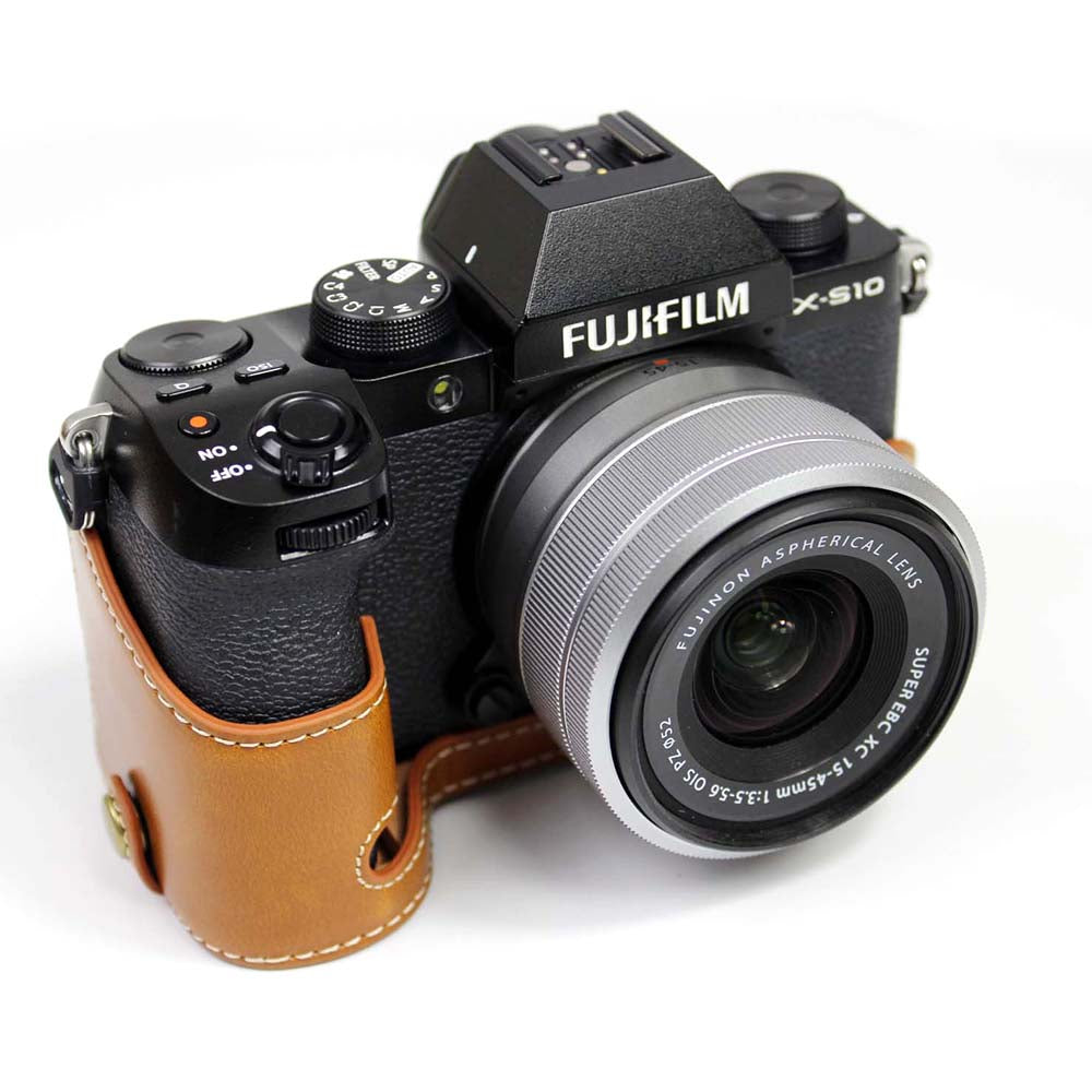 PU Leather Half Camera Case Cover for Fujifilm Fuji X-S10 - Brown