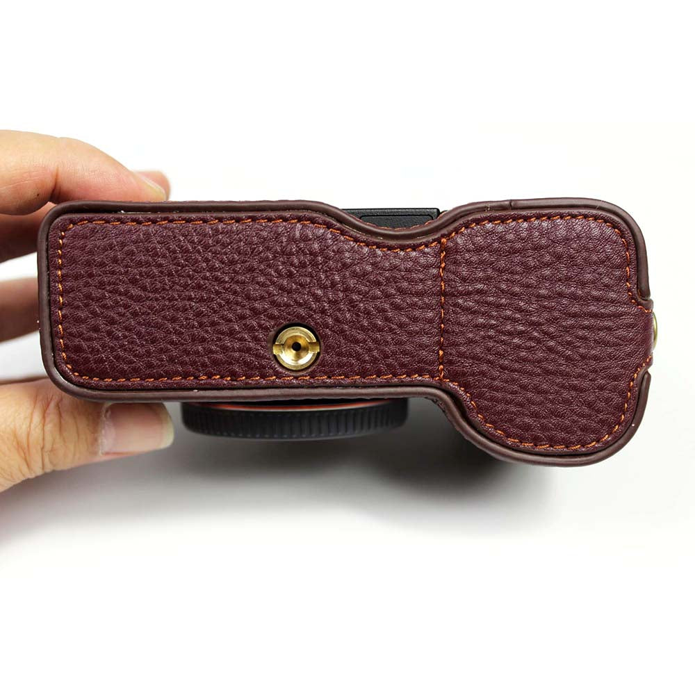 Genuine Leather Camera Half Cover Case for Sony A7C Camera - Coffee