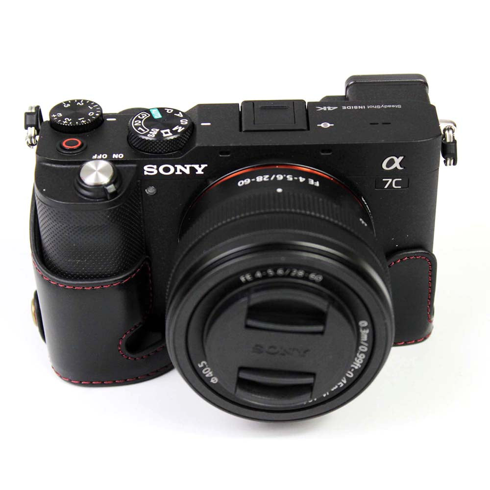 PU Leather Camera Half Cover Case for Sony A7C Camera - Black