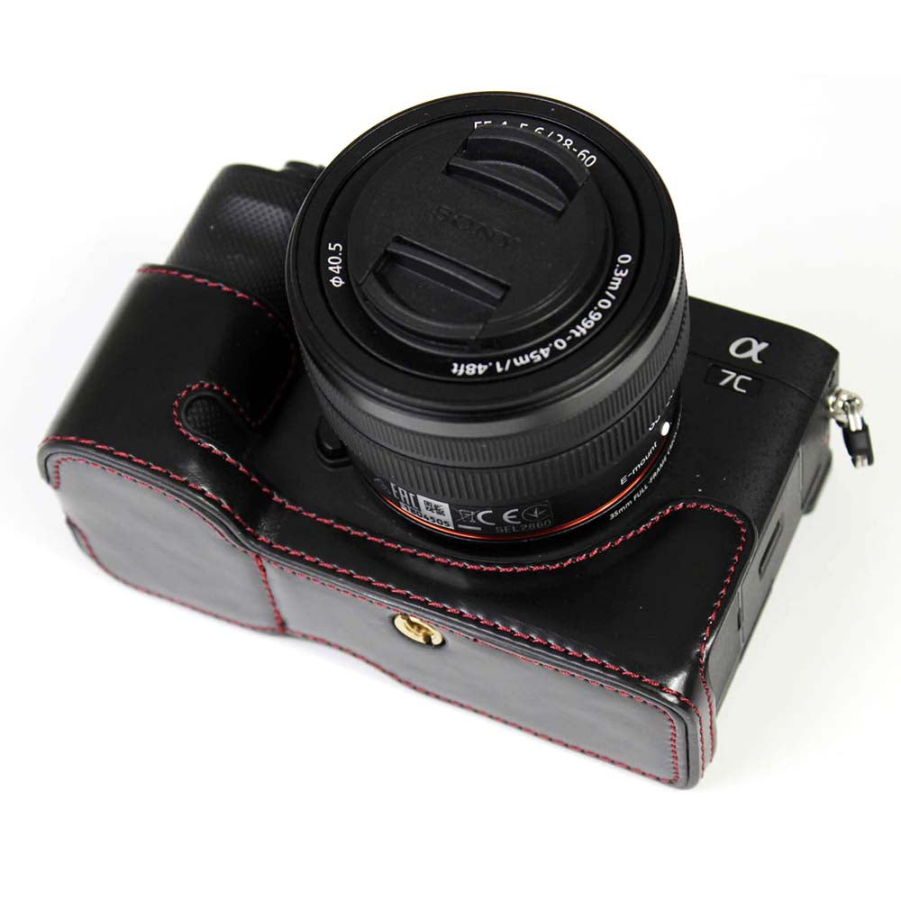 PU Leather Camera Half Cover Case for Sony A7C Camera - Black