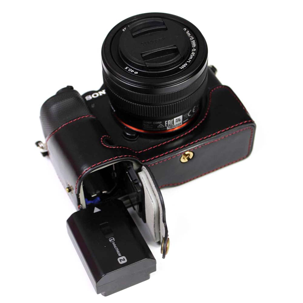 PU Leather Camera Half Cover Case for Sony A7C Camera - Black