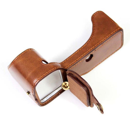 PU Leather Camera Half Cover Case for Sony A7C Camera - Coffee