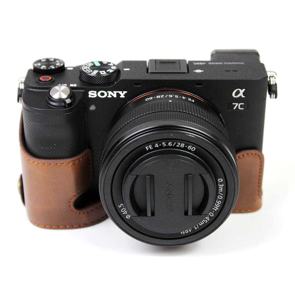 PU Leather Camera Half Cover Case for Sony A7C Camera - Coffee