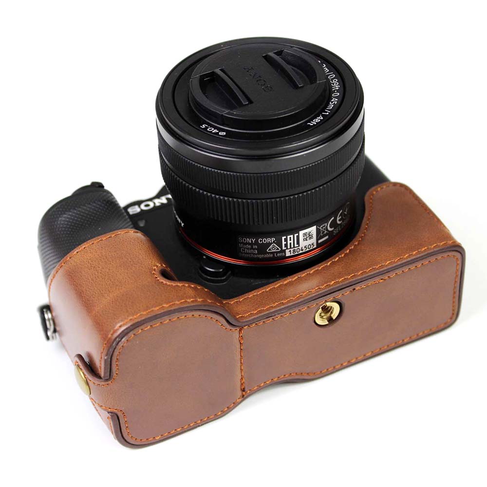 PU Leather Camera Half Cover Case for Sony A7C Camera - Coffee