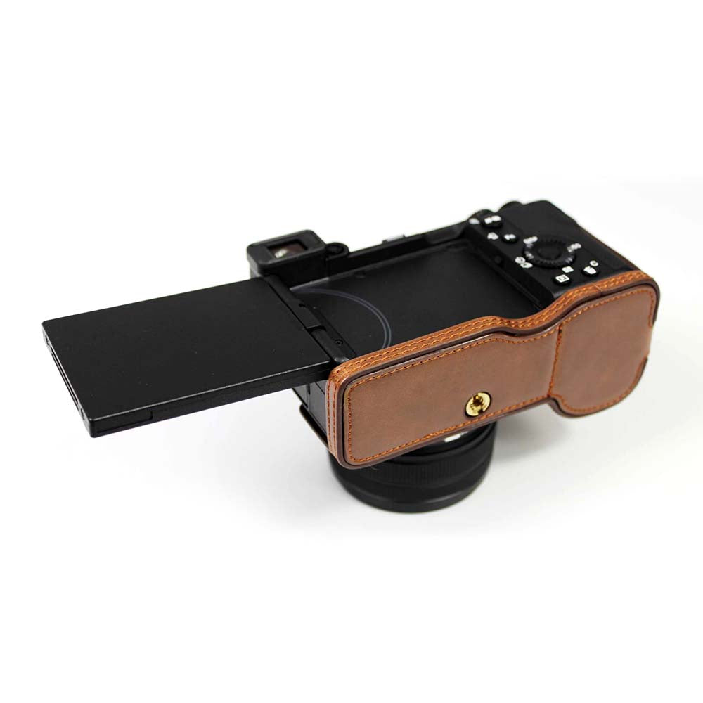 PU Leather Camera Half Cover Case for Sony A7C Camera - Coffee