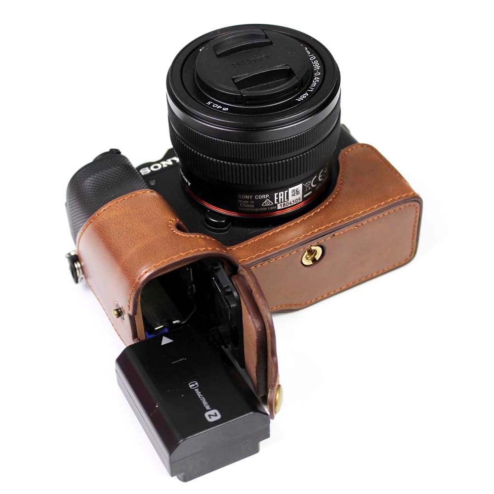 PU Leather Camera Half Cover Case for Sony A7C Camera - Coffee