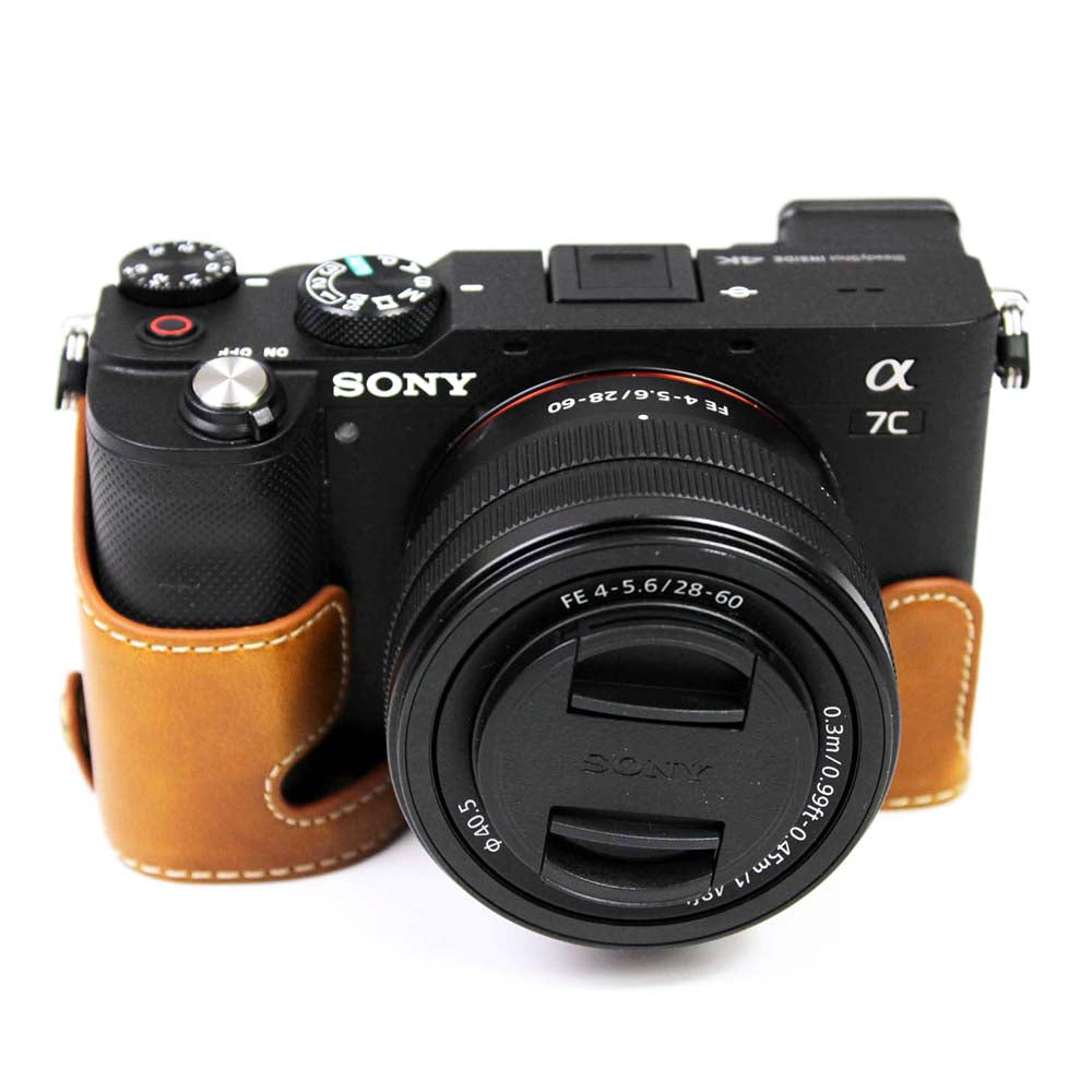 PU Leather Camera Half Cover Case for Sony A7C Camera - Brown