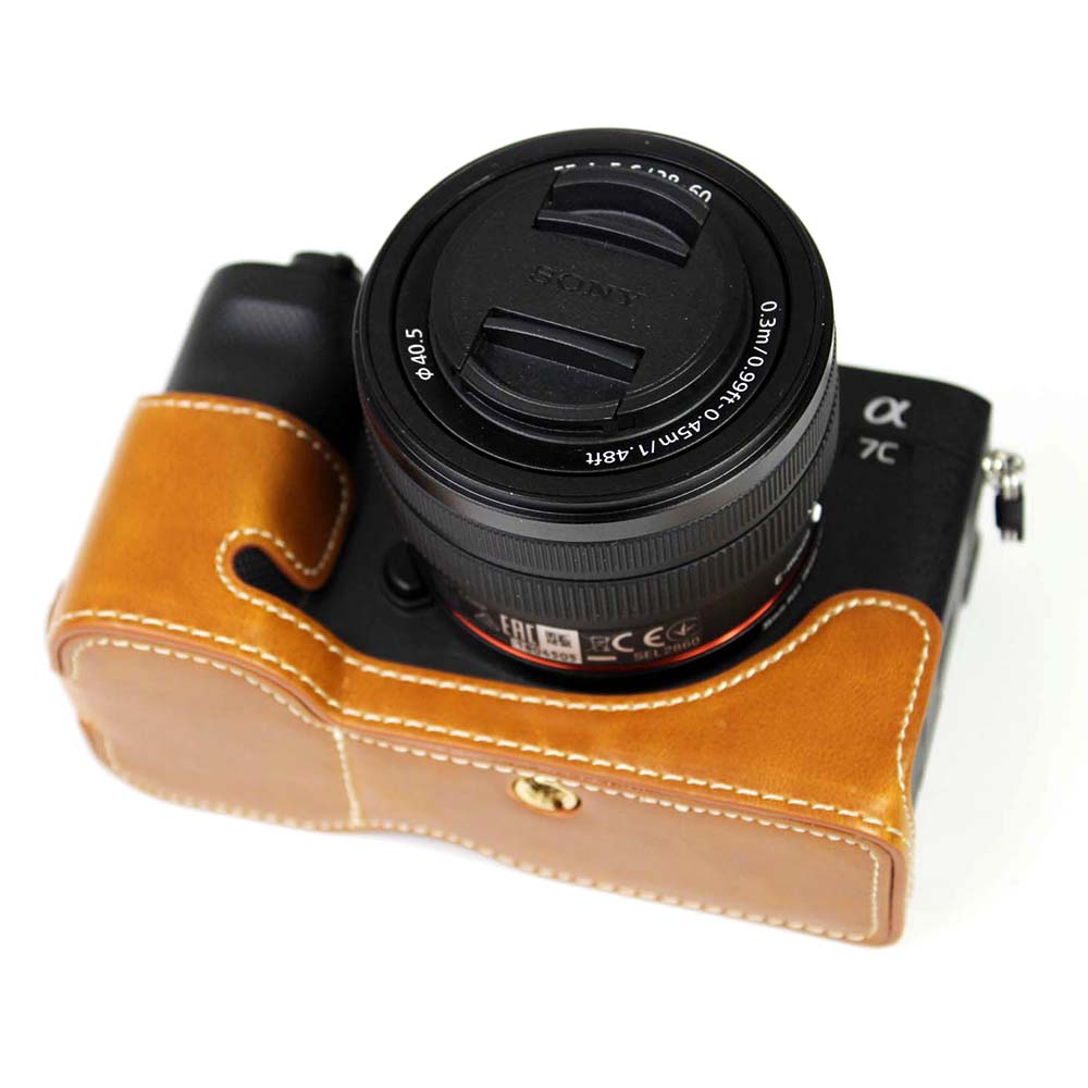 PU Leather Camera Half Cover Case for Sony A7C Camera - Brown