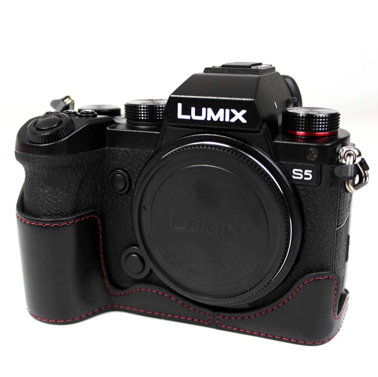 PU Leather Camera Half Case Bottom Cover with Battery Opening for Panasonic Lumix S5 / S5 II - Black