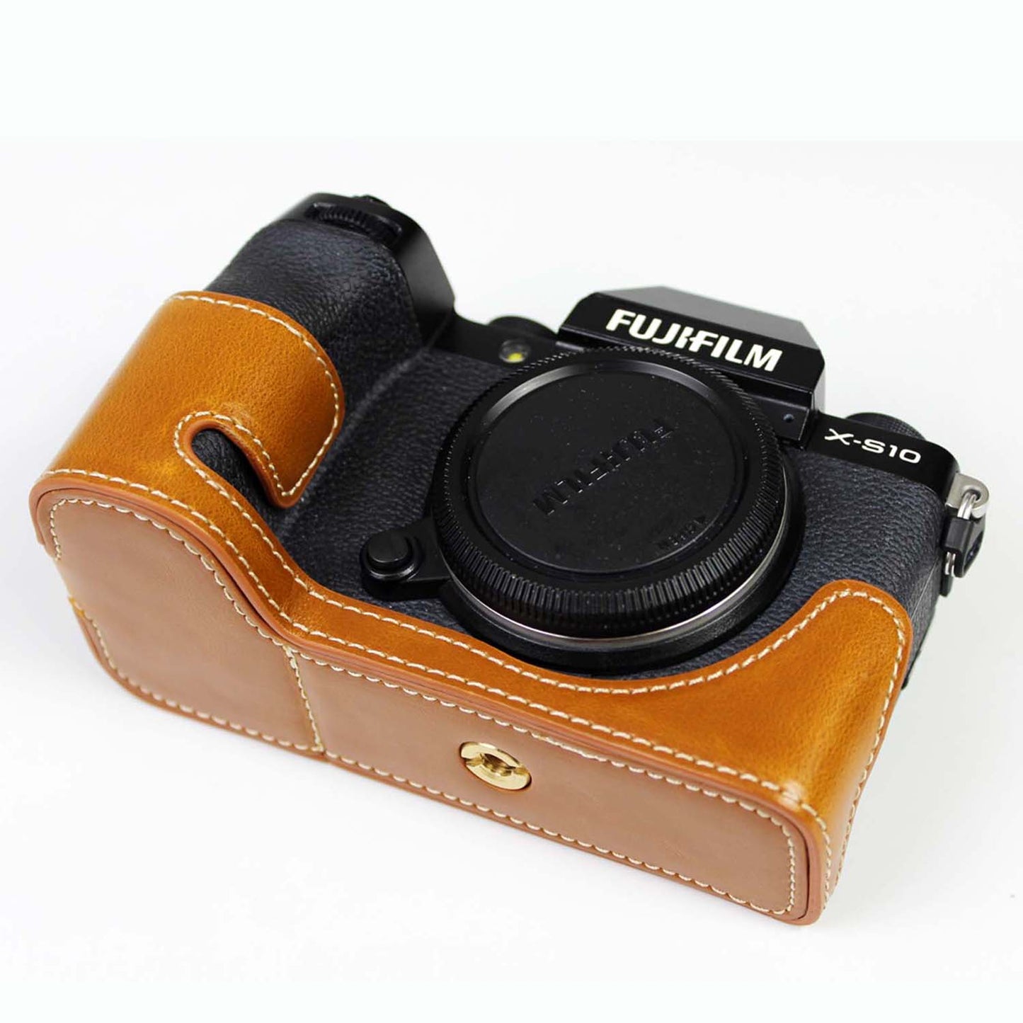 PU Leather Camera Half Case Bottom Cover with Battery Opening for Fujifilm X-S10 - Brown