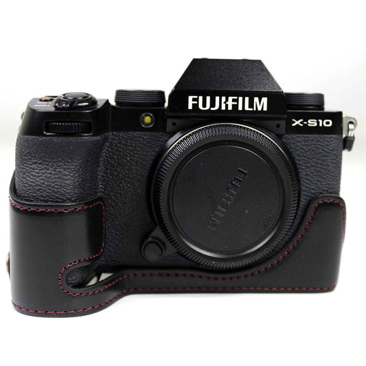 PU Leather Camera Half Case Bottom Cover with Battery Opening for Fujifilm X-S10 - Black
