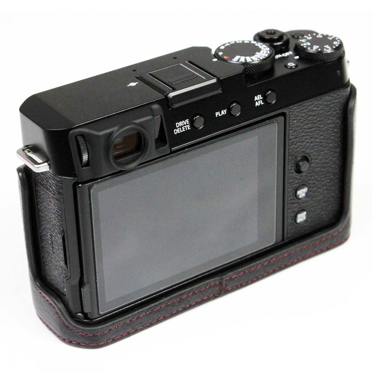 Genuine Leather Camera Bag Bottom Case Half Body Cover Protector with Battery Opening for Fuji X-E4 - Black