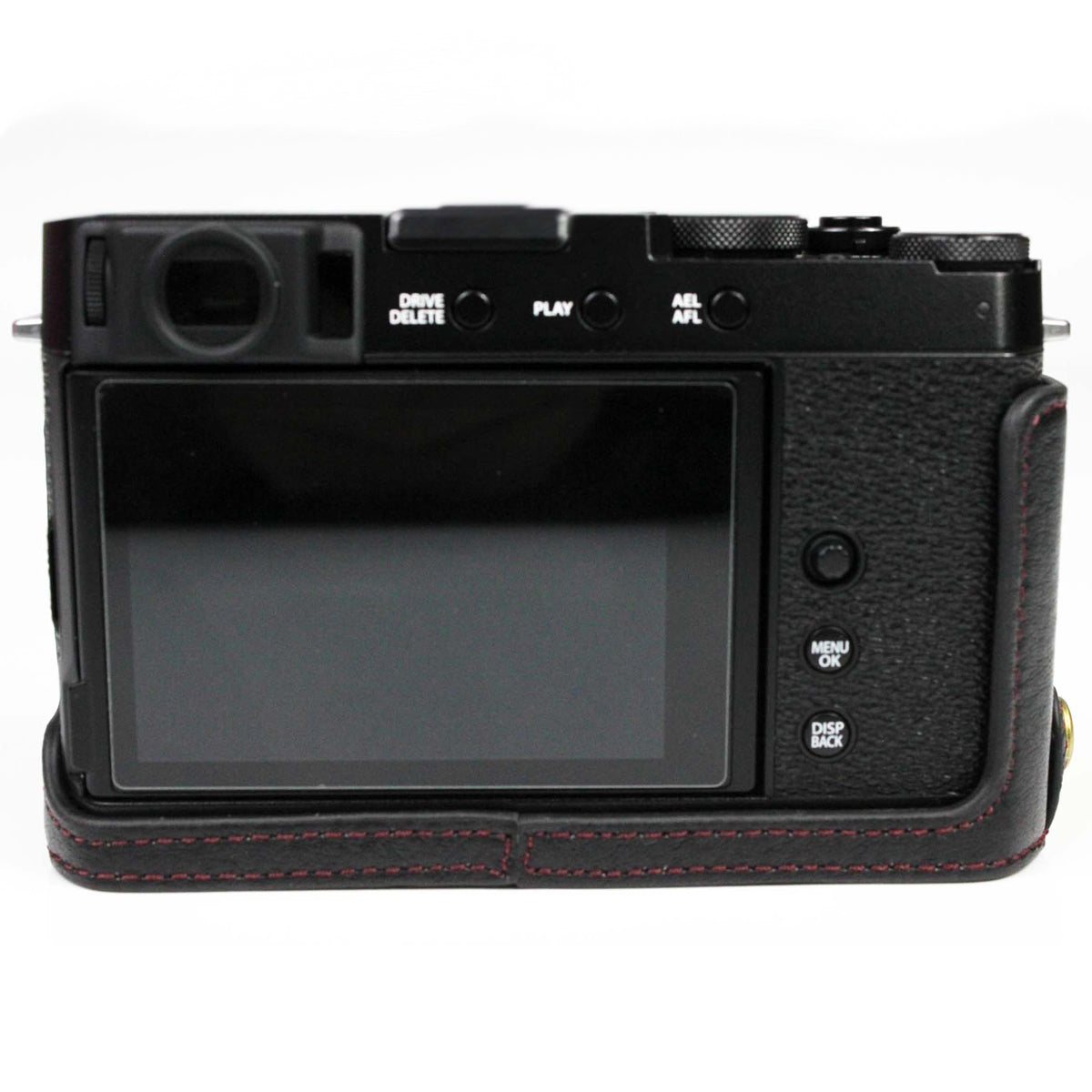 Genuine Leather Camera Bag Bottom Case Half Body Cover Protector with Battery Opening for Fuji X-E4 - Black