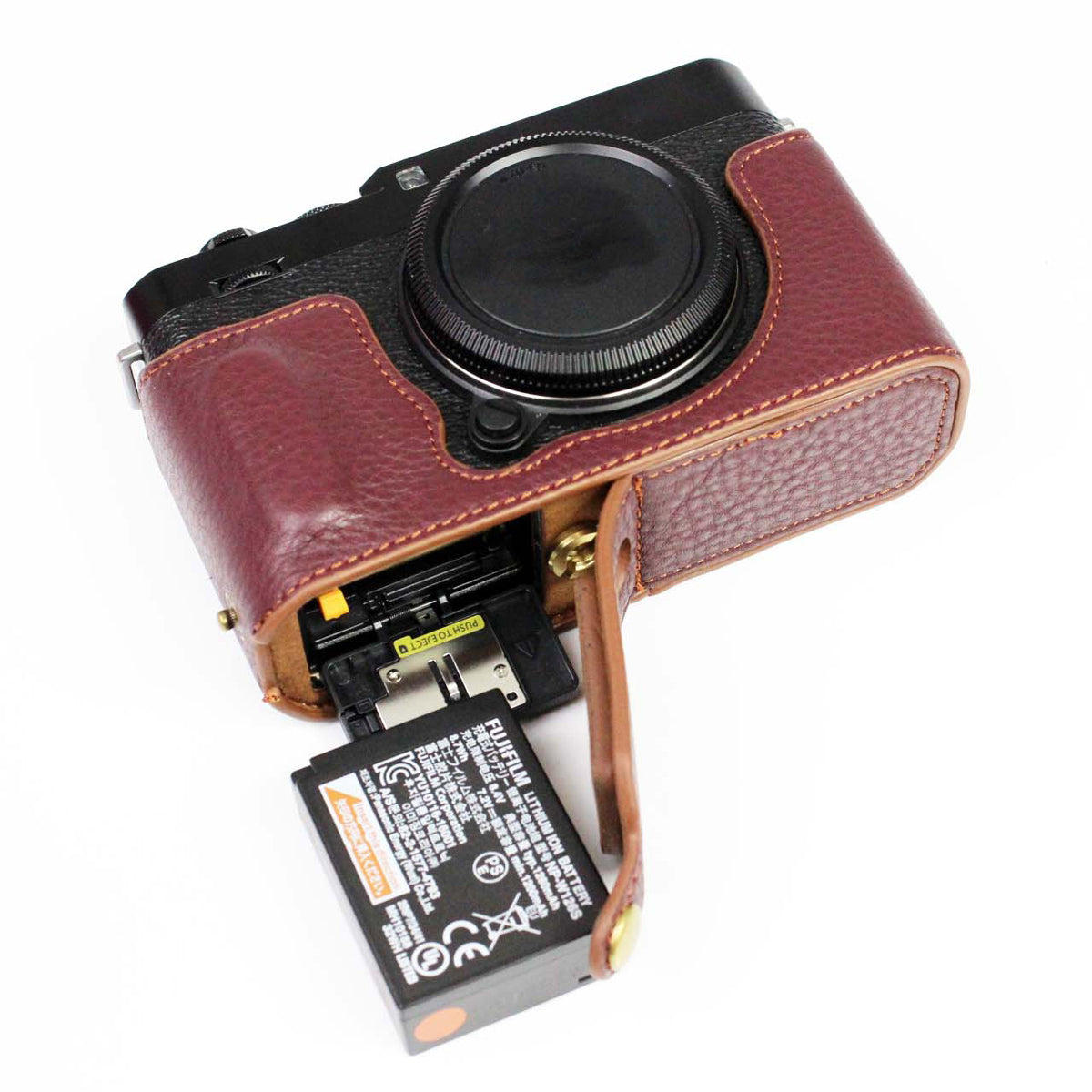 Genuine Leather Camera Bag Bottom Case Half Body Cover Protector with Battery Opening for Fuji X-E4 - Coffee