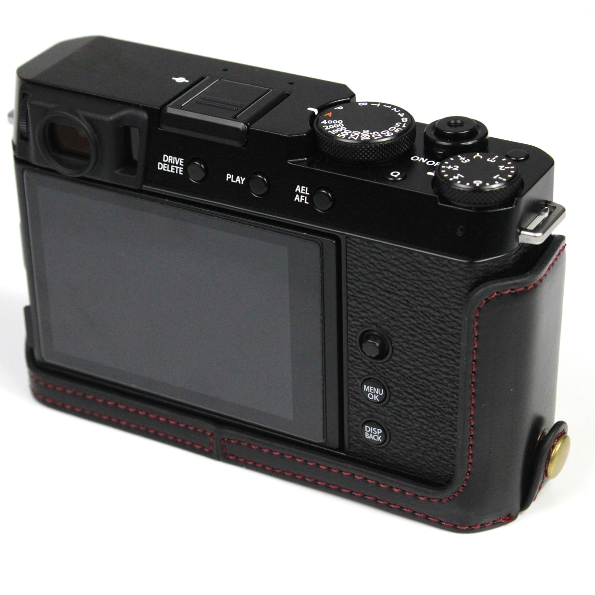 PU Leather Camera Bag Bottom Case Protective Half Body Cover with Battery Opening for Fuji X-E4 - Black