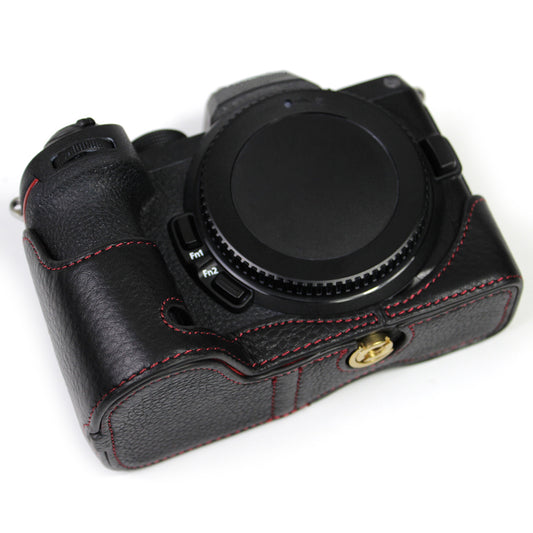 Genuine Leather Camera Bottom Case Protector Half Body Cover with Battery Opening for Nikon Z5/Z6/Z7/Z6II/Z62/Z7II/Z72 - Black