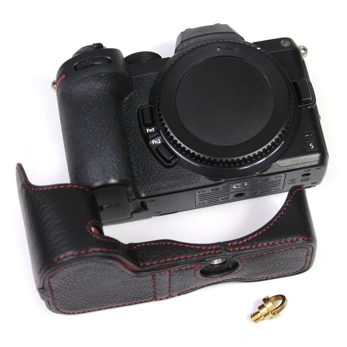 Genuine Leather Camera Bottom Case Protector Half Body Cover with Battery Opening for Nikon Z5/Z6/Z7/Z6II/Z62/Z7II/Z72 - Black