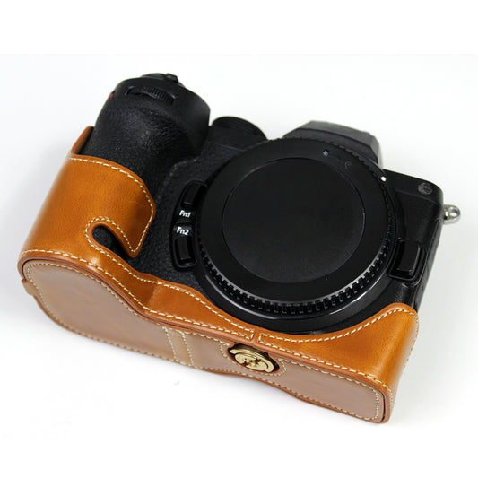 PU Leather Camera Protection Bottom Case Bag Half Body Cover with Battery Opening for Nikon Z5/Z6/Z7/Z6II/Z62/Z7II/Z72 - Brown
