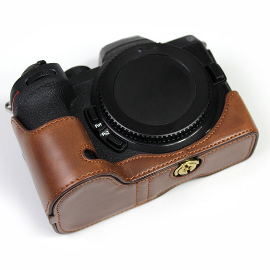 PU Leather Camera Protection Bottom Case Bag Half Body Cover with Battery Opening for Nikon Z5/Z6/Z7/Z6II/Z62/Z7II/Z72 - Coffee