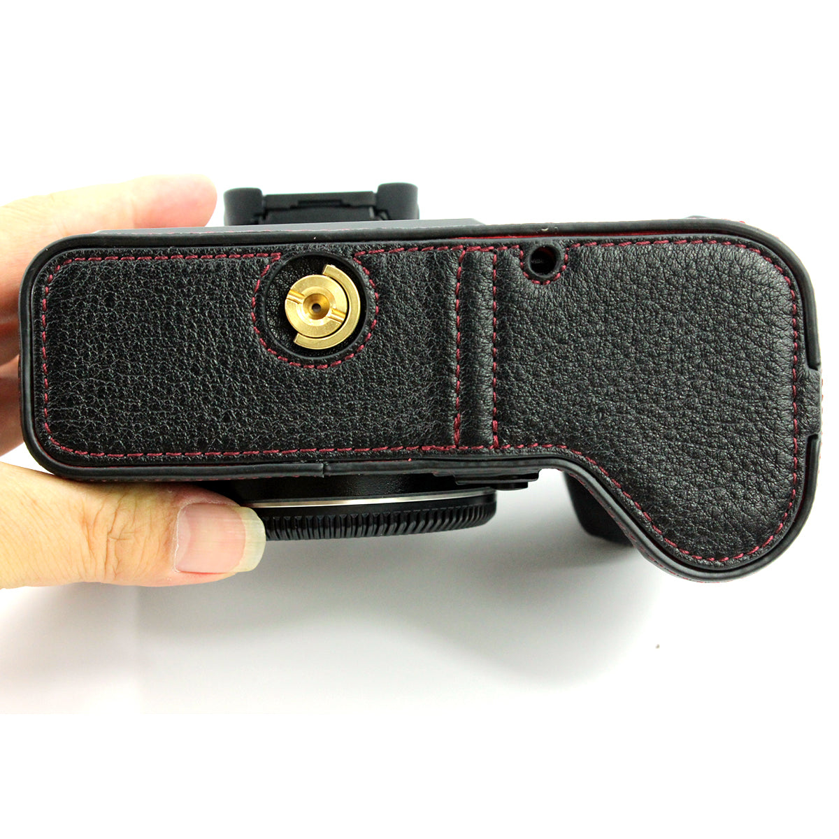 Camera Bottom Case Genuine Leather Protective Half Body Cover with Battery Opening for Fuji GFX 100S - Black