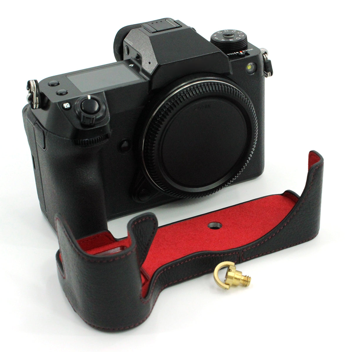 Camera Bottom Case Genuine Leather Protective Half Body Cover with Battery Opening for Fuji GFX 100S - Black