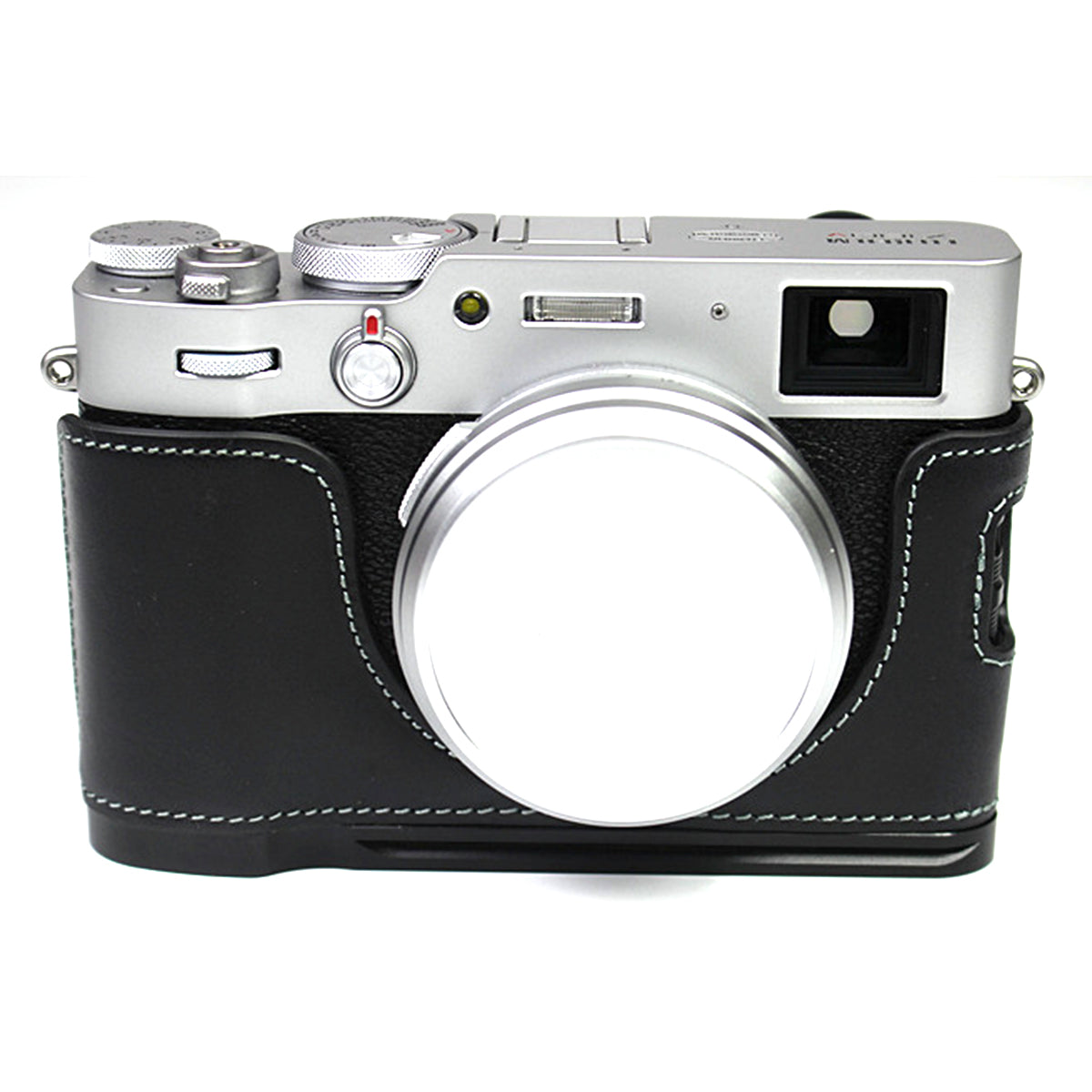 Genuine Leather Camera Half Body Cover Bottom Case Quick Release Plate Set for Fuji X100V - Black