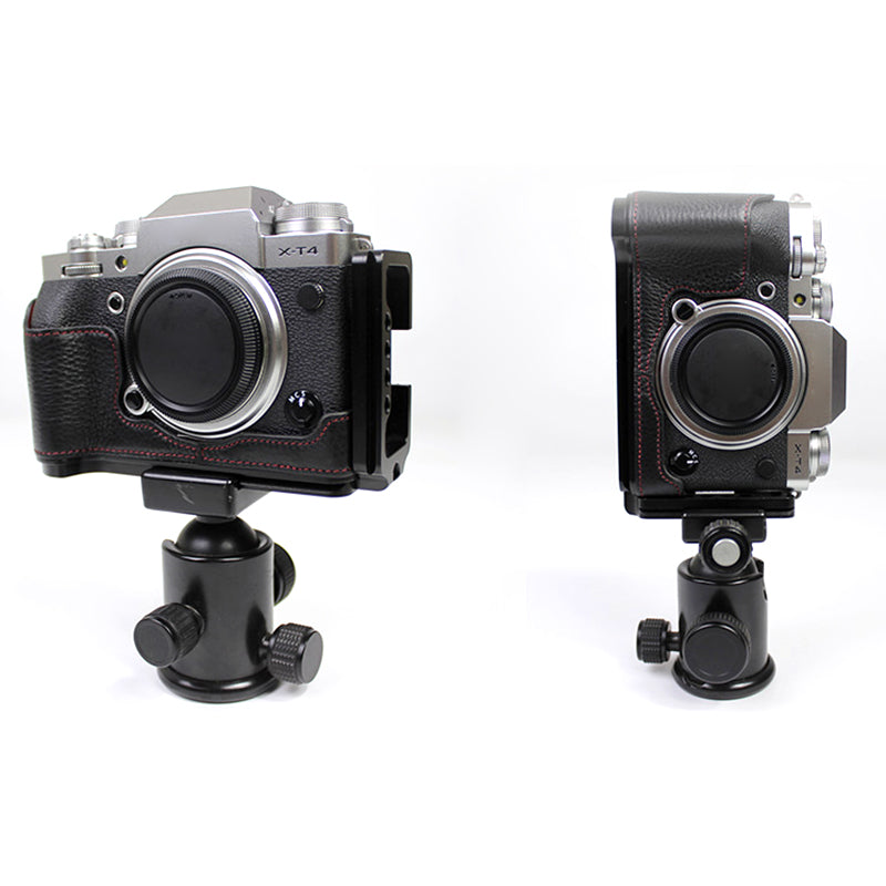 Genuine Leather Camera Half Body Cover Bottom Case Quick Release Plate Set for Fuji X100V - Black