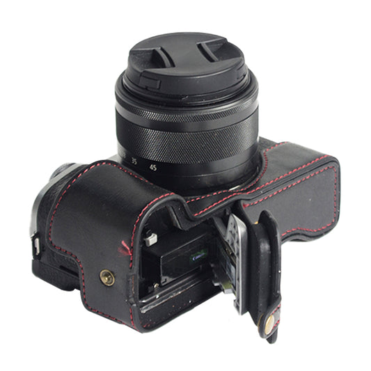 PU Leather Camera Protection Bottom Case Cover with Battery Opening for Canon EOS M6 Mark II - Black