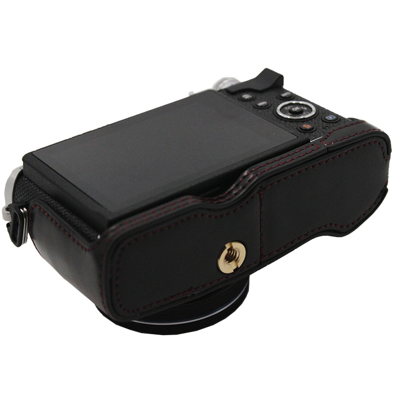 PU Leather Camera Bottom Case Protection Half Cover with Battery Opening for Olympus PEN E-P7/EP7 - Black
