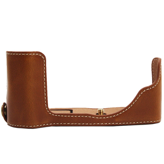 PU Leather Camera Bottom Case Protection Half Cover with Battery Opening for Olympus PEN E-P7/EP7 - Brown