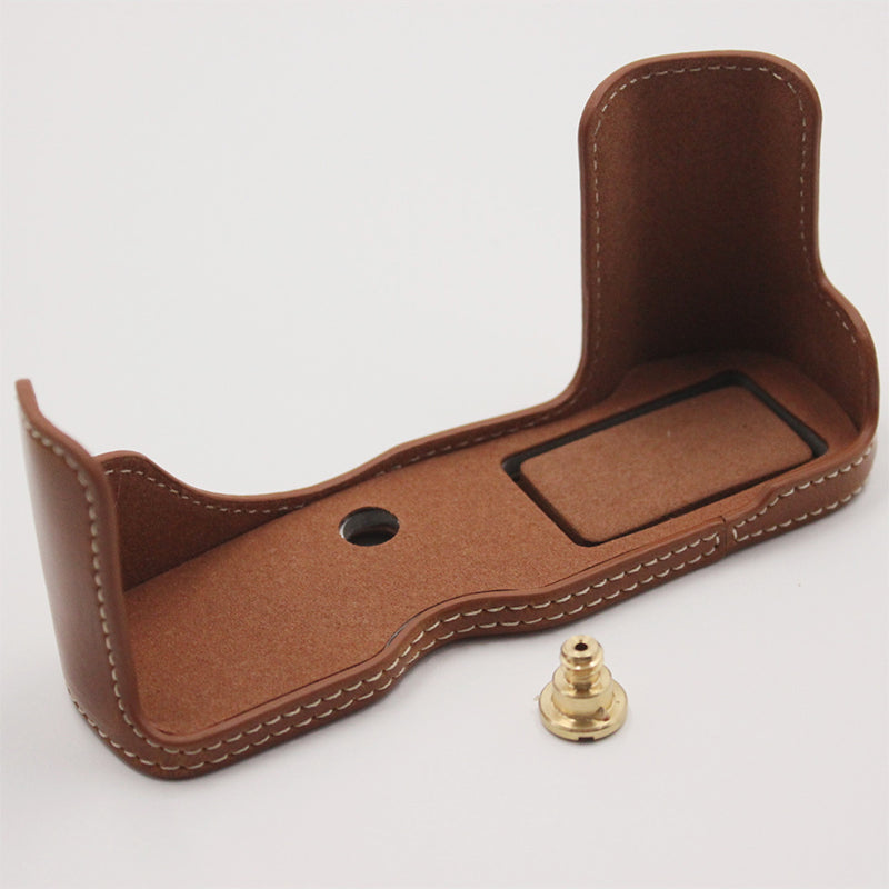 PU Leather Camera Bottom Case Protection Half Cover with Battery Opening for Olympus PEN E-P7/EP7 - Brown