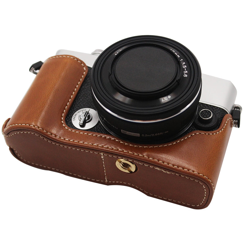 PU Leather Camera Bottom Case Protection Half Cover with Battery Opening for Olympus PEN E-P7/EP7 - Brown