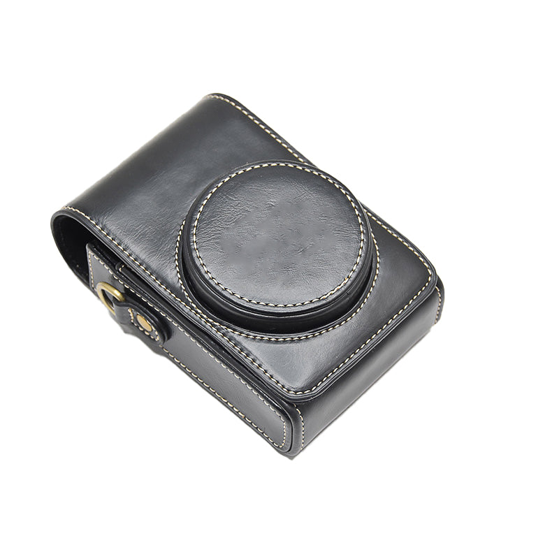 PU Leather Camera Bag Protective Cover with Shoulder Strap for Ricoh GR III/GR II - Black