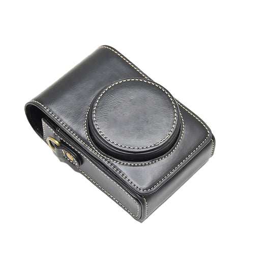 PU Leather Camera Bag Protective Cover with Shoulder Strap for Ricoh GR III/GR II - Black