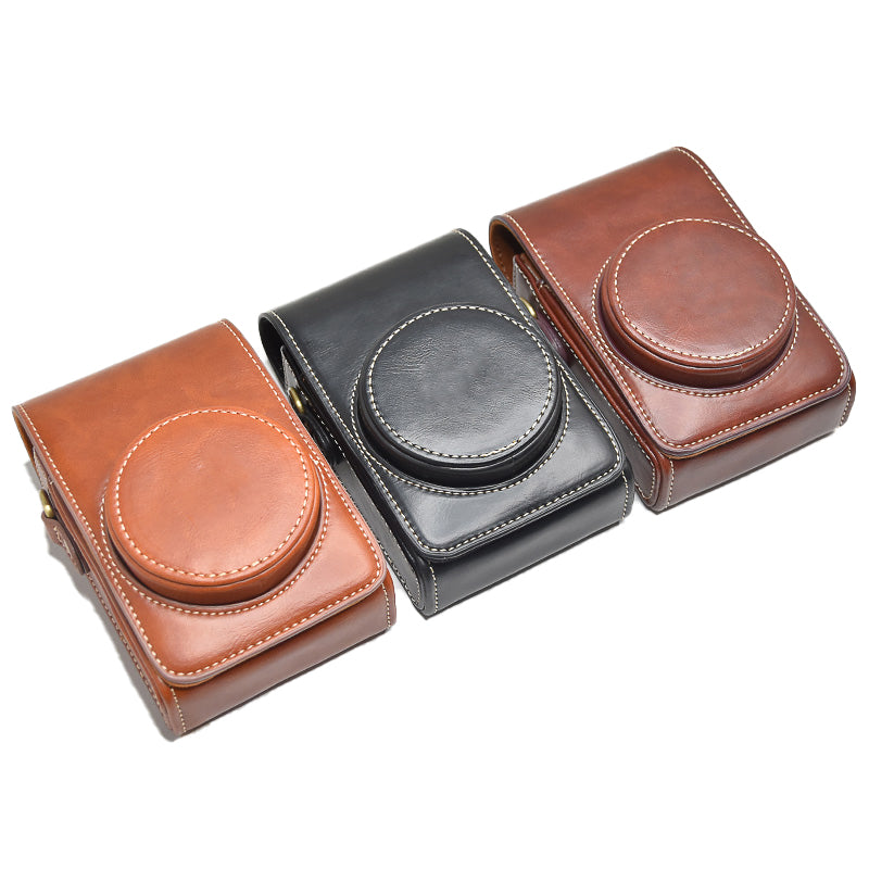 PU Leather Camera Bag Protective Cover with Shoulder Strap for Ricoh GR III/GR II - Brown