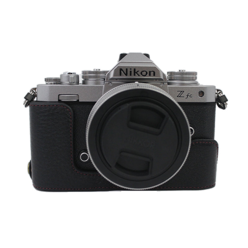 Genuine Leather Camera Bottom Case Protective Half Body Cover with Battery Opening for Nikon Z fc - Black