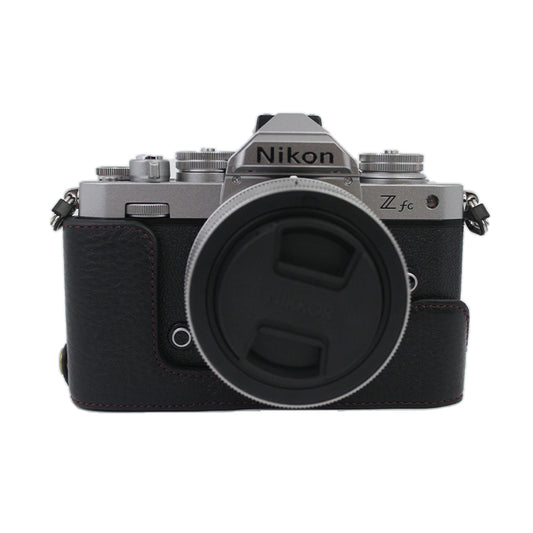 Genuine Leather Camera Bottom Case Protective Half Body Cover with Battery Opening for Nikon Z fc - Black