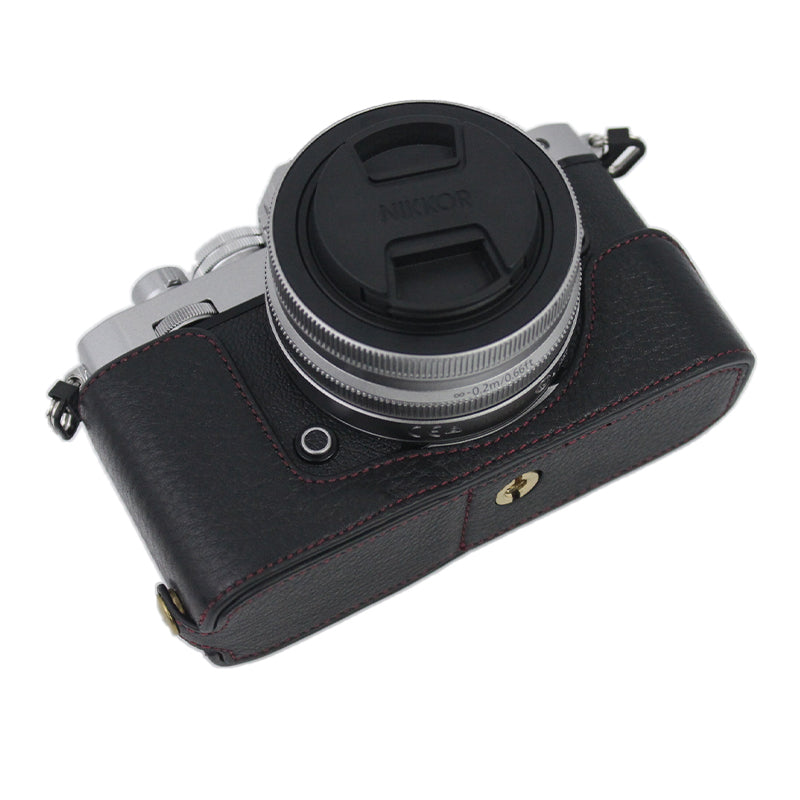 Genuine Leather Camera Bottom Case Protective Half Body Cover with Battery Opening for Nikon Z fc - Black