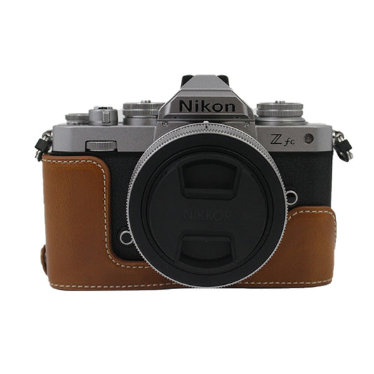 Camera Bag Bottom Case PU Leather Protective Half Body Cover with Battery Opening for Nikon Z fc - Brown