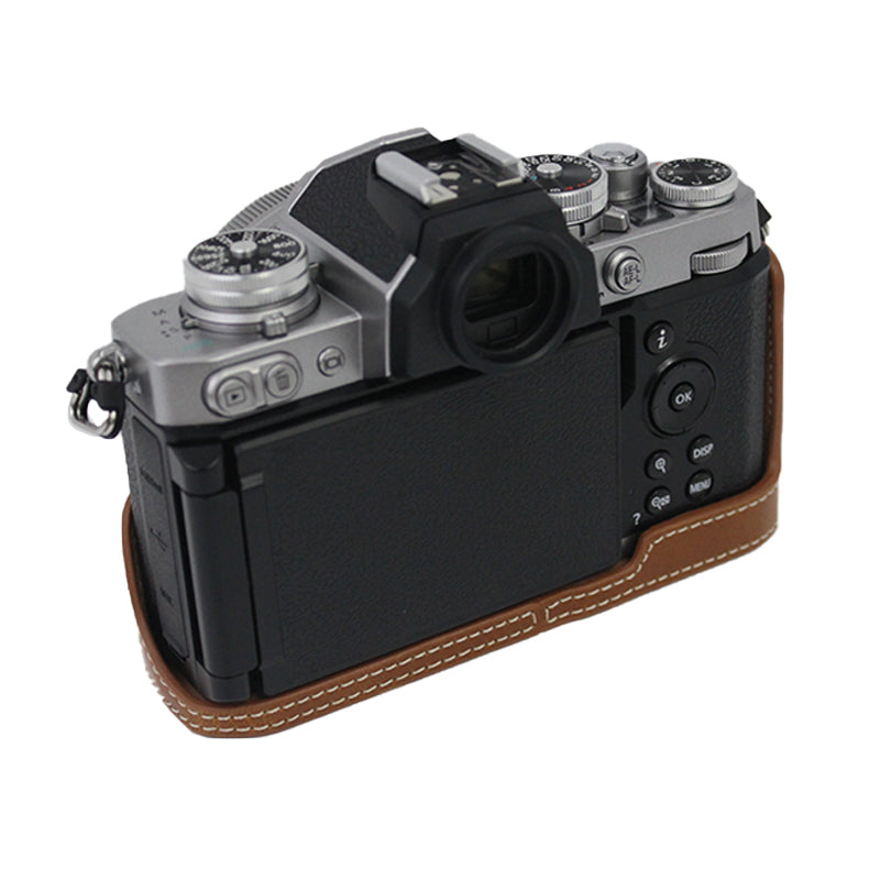 Camera Bag Bottom Case PU Leather Protective Half Body Cover with Battery Opening for Nikon Z fc - Brown
