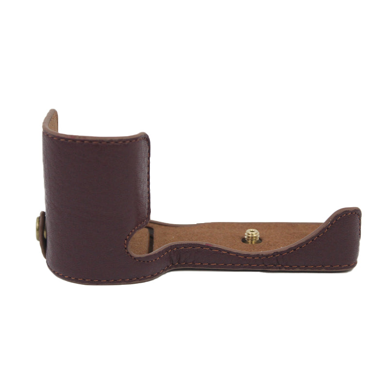 Genuine Leather Camera Bottom Case Protective Half Body Cover with Battery Opening for Sony ZV-E10 - Coffee