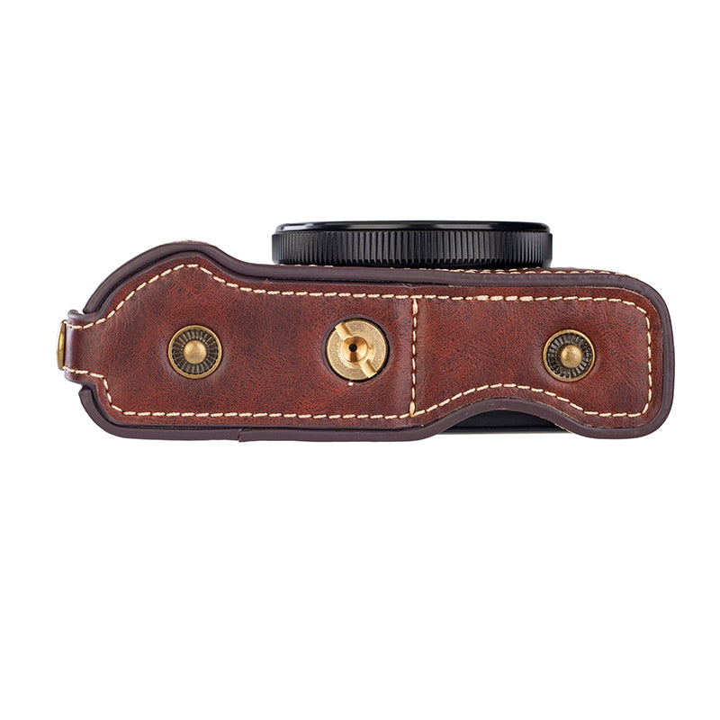 for Canon G7 X Mark III / G7 X Mark II Detachable PU Leather Camera Bag Battery Opening Design Protective Cover with Shoulder Strap - Crazy Horse Texture / Coffee