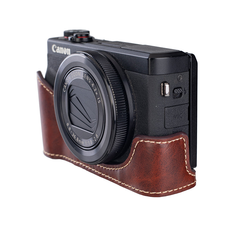for Canon G7 X Mark III / G7 X Mark II Detachable PU Leather Camera Bag Battery Opening Design Protective Cover with Shoulder Strap - Crazy Horse Texture / Coffee