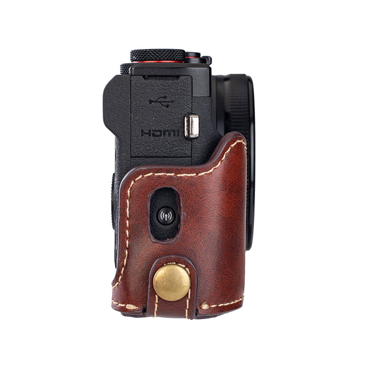 for Canon G7 X Mark III / G7 X Mark II Detachable PU Leather Camera Bag Battery Opening Design Protective Cover with Shoulder Strap - Crazy Horse Texture / Coffee