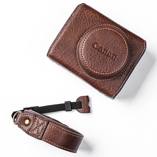 for Canon G7 X Mark III/G7 X Mark II Detachable PU Leather Camera Bag Battery Opening Design Protective Cover with Shoulder Strap - Buffalo Texture / Coffee