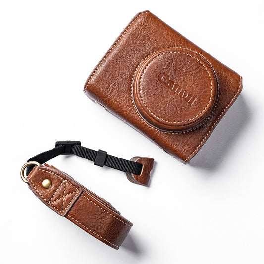 for Canon G7 X Mark III/G7 X Mark II Detachable PU Leather Camera Bag Battery Opening Design Protective Cover with Shoulder Strap - Buffalo Texture/Brown