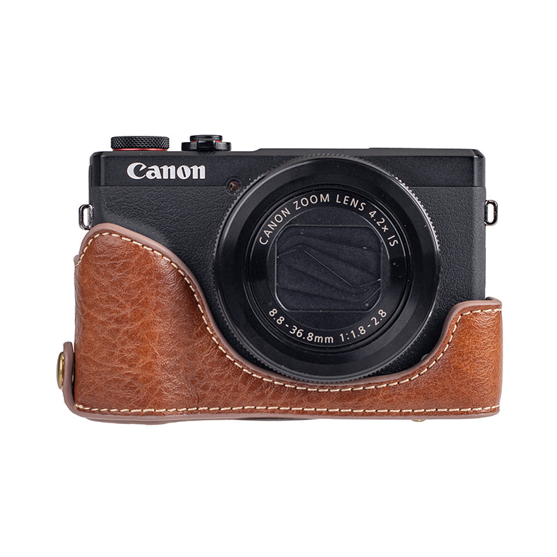 for Canon G7 X Mark III/G7 X Mark II Detachable PU Leather Camera Bag Battery Opening Design Protective Cover with Shoulder Strap - Buffalo Texture/Brown