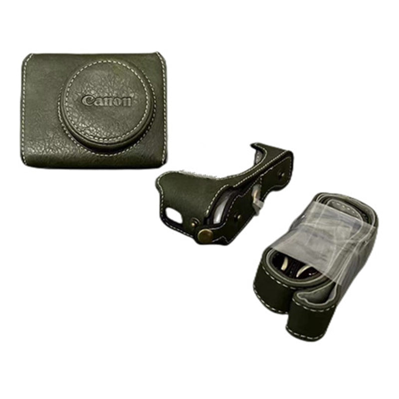 for Canon G7 X Mark III/G7 X Mark II Detachable PU Leather Camera Bag Battery Opening Design Protective Cover with Shoulder Strap - Buffalo Texture / Green