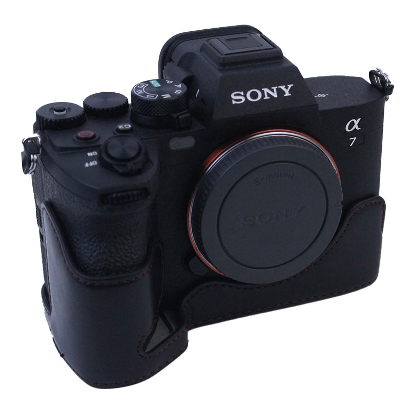 PU Leather Camera Bottom Case Protective Half Body Cover for Sony A7M4 / A1 / A7S III / A7S3 / A7R5 Camera - Black