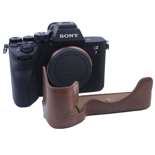 PU Leather Camera Bottom Case Protective Half Body Cover for Sony A7M4 / A1 / A7S III / A7S3 / A7R5 Camera - Coffee